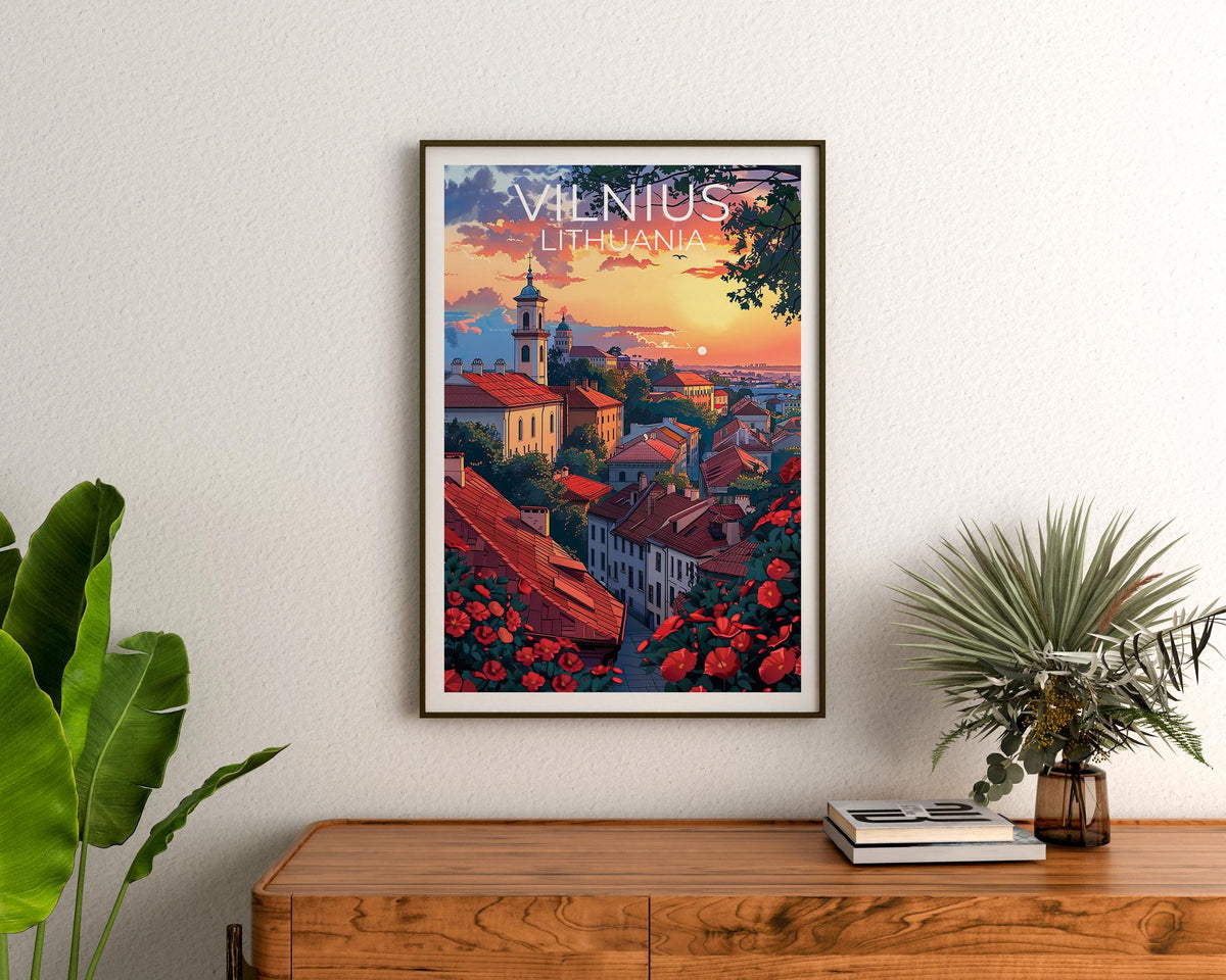 Vilnius Poster - Lithuanian Old Town Rooftops Sunset