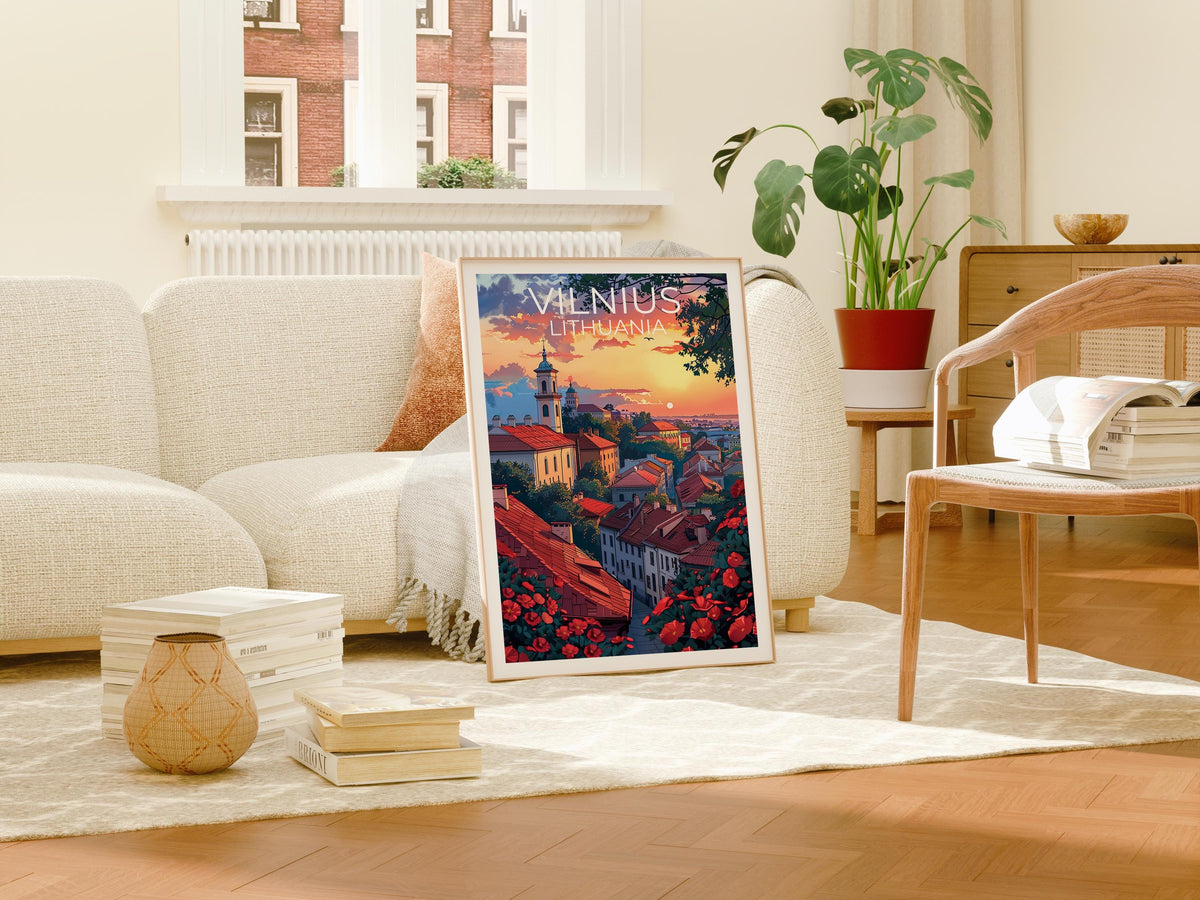Vilnius Poster - Lithuanian Old Town Rooftops Sunset