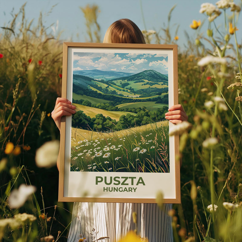 Puszta Hungary Poster, Rolling Hills & Daisy Meadow
