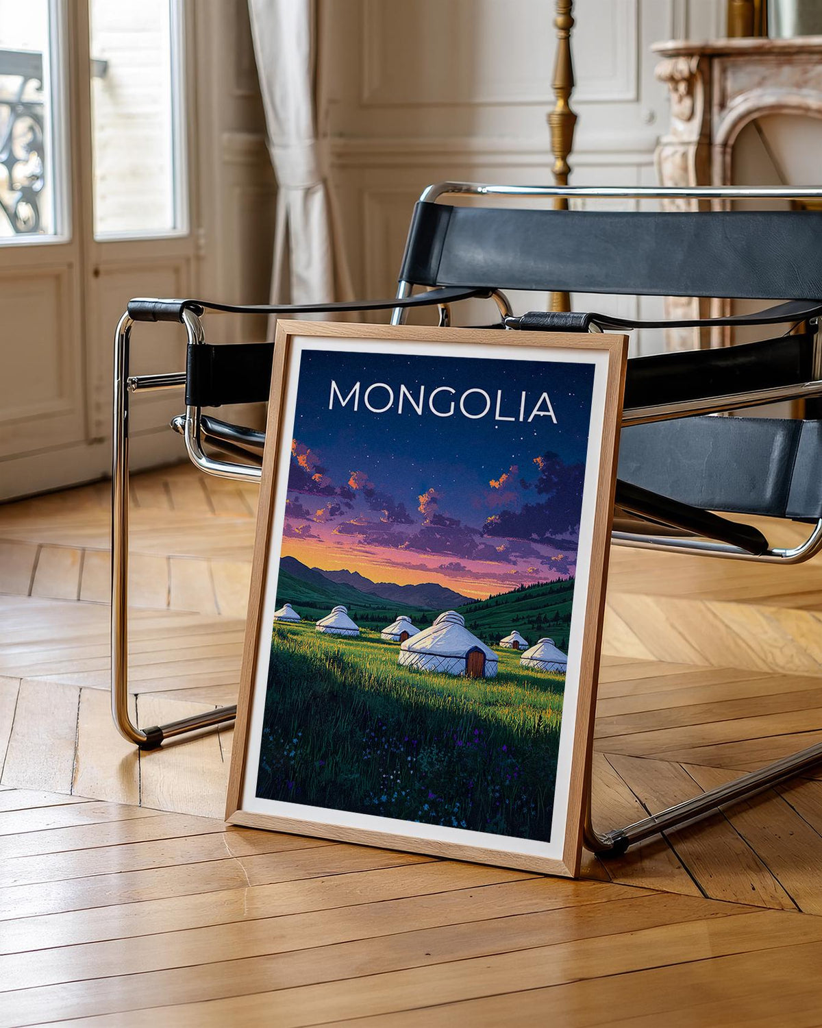 Mongolia Poster – Yurt Camp Grassland Night Sky Art