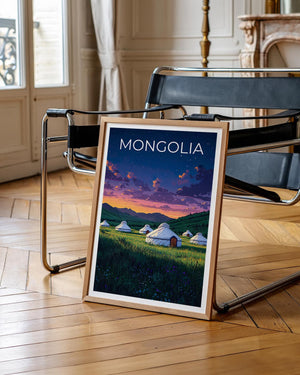 Mongolia Poster – Yurt Camp Grassland Night Sky Art