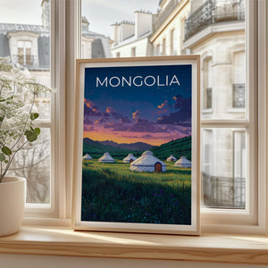 Mongolia Poster – Yurt Camp Grassland Night Sky Art