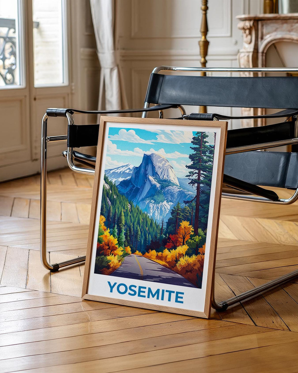 Yosemite Half Dome Poster - Autumn Road Through Pines