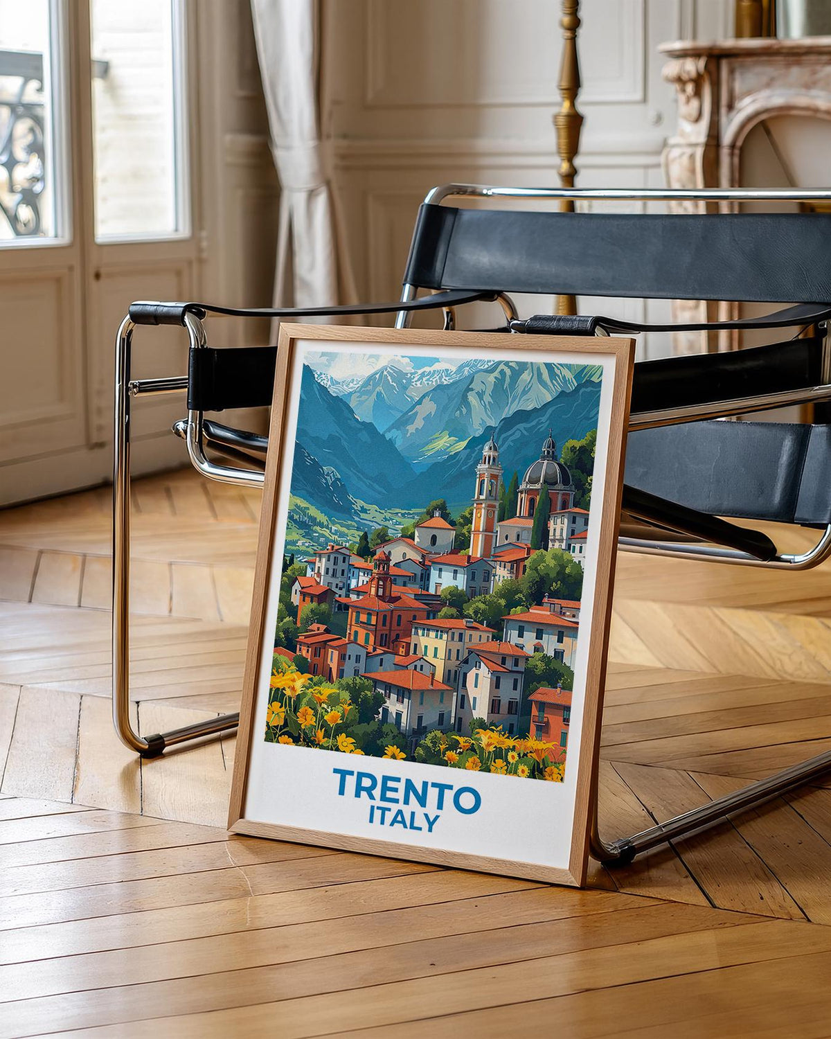 Trento Italy Poster, Alpine Town & Church Bell Tower