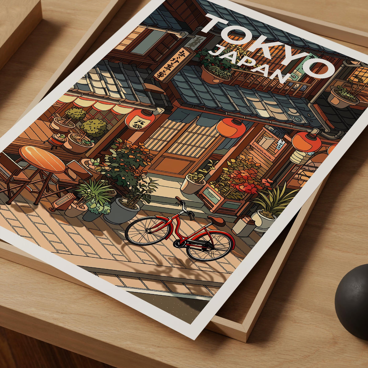 Tokyo Japan Print, Lantern-Lit Cafe Street Poster