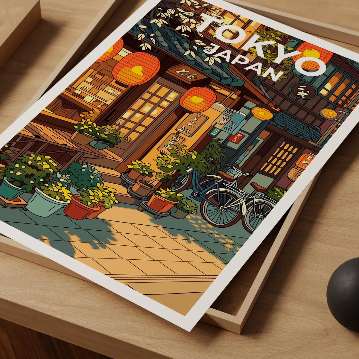 Tokyo Japan Poster – Lantern-Lit Café Street Scene