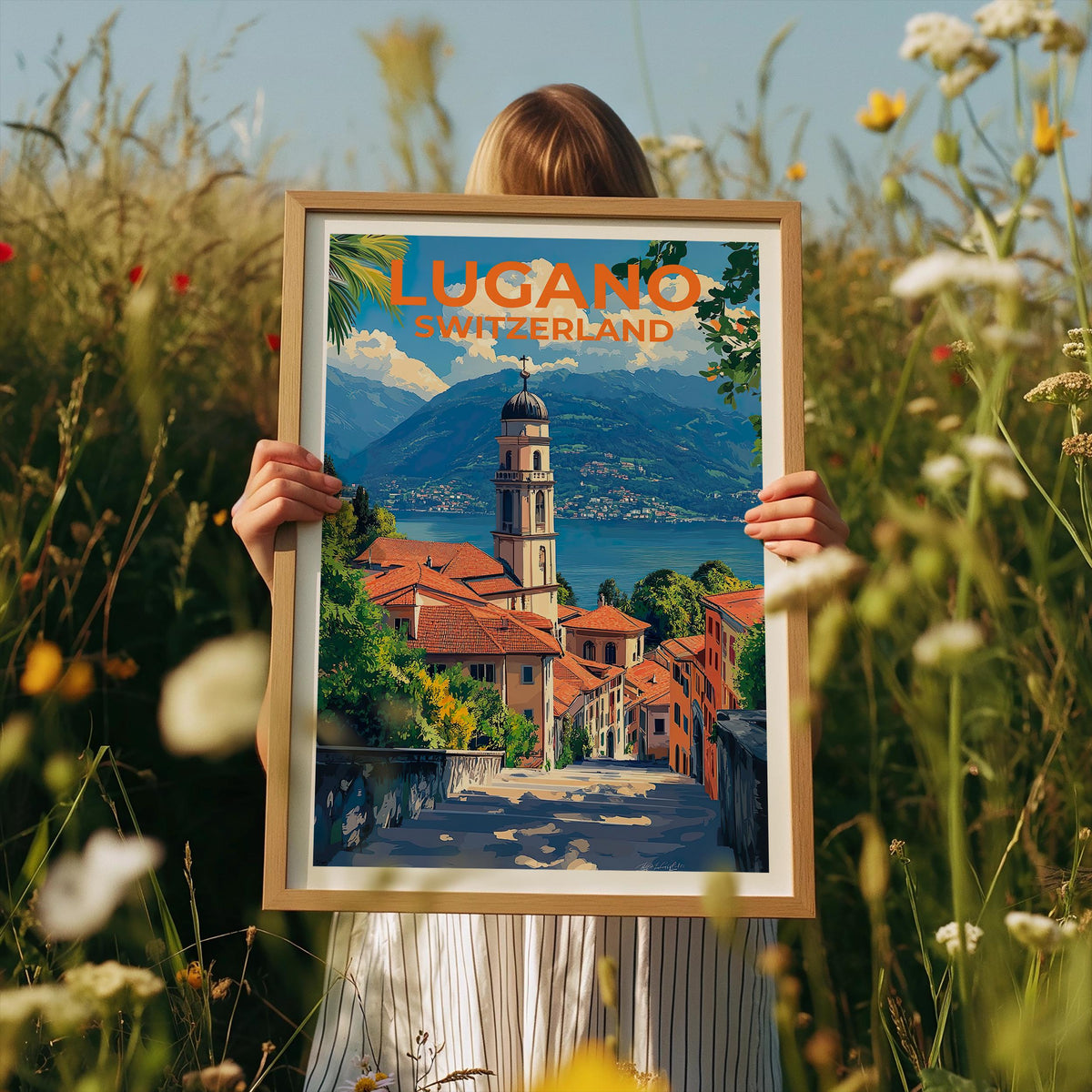 Lugano Switzerland Poster - Lake Bell Tower Wall Print