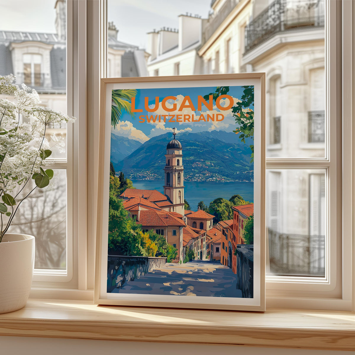 Lugano Switzerland Poster - Lake Bell Tower Wall Print
