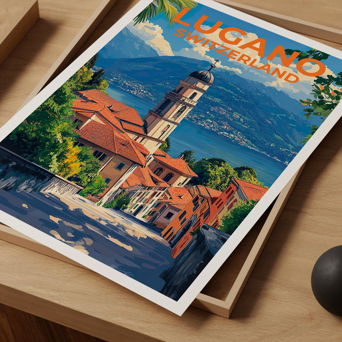 Lugano Switzerland Poster - Lake Bell Tower Wall Print