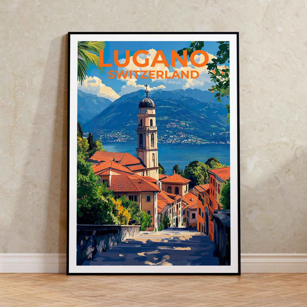 Lugano Switzerland Poster - Lake Bell Tower Wall Print