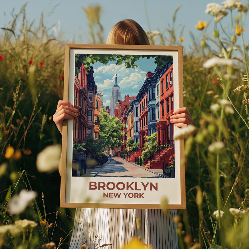 Brooklyn Brownstones Poster — NYC Empire State Street Print