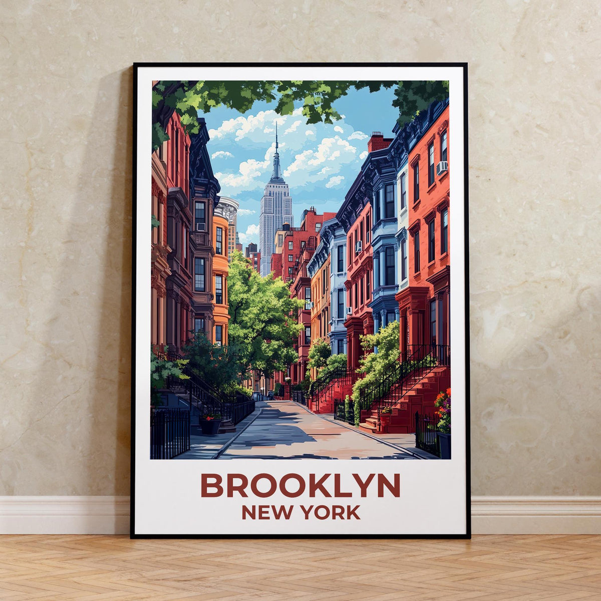 Brooklyn Brownstones Poster — NYC Empire State Street Print