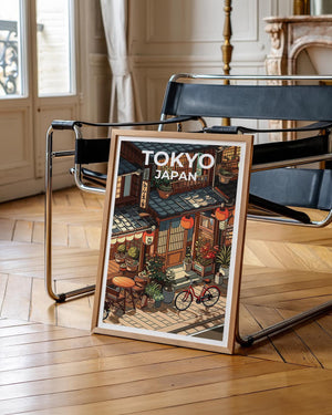 Tokyo Japan Print, Lantern-Lit Cafe Street Poster