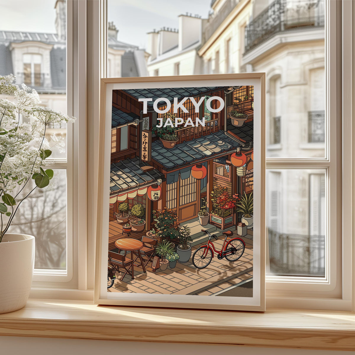 Tokyo Japan Print, Lantern-Lit Cafe Street Poster
