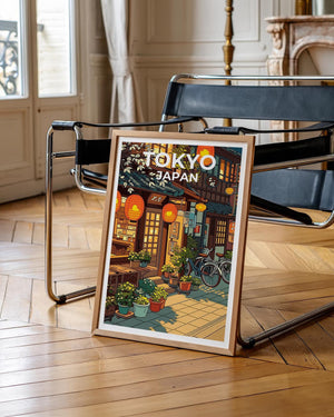 Tokyo Japan Poster – Lantern-Lit Café Street Scene