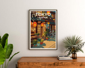 Tokyo Japan Poster – Lantern-Lit Café Street Scene