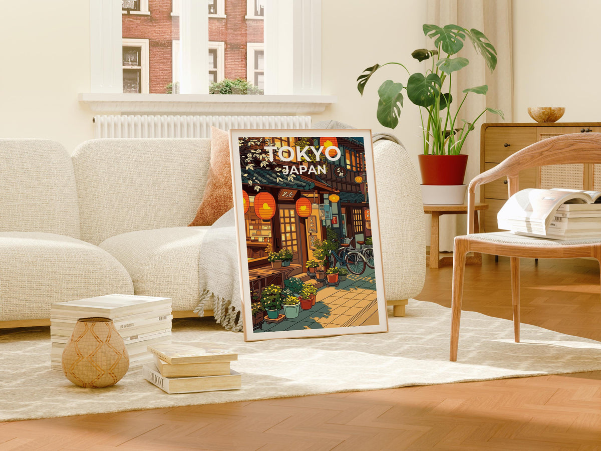 Tokyo Japan Poster – Lantern-Lit Café Street Scene