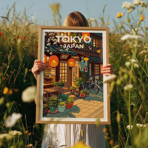 Tokyo Japan Poster – Lantern-Lit Café Street Scene