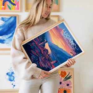 Lugano Switzerland Sunset Poster – Lake & Mountain View