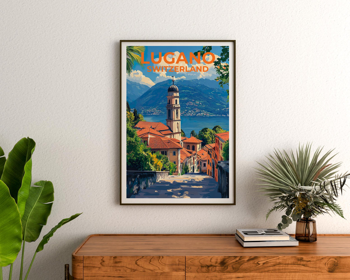Lugano Switzerland Poster - Lake Bell Tower Wall Print