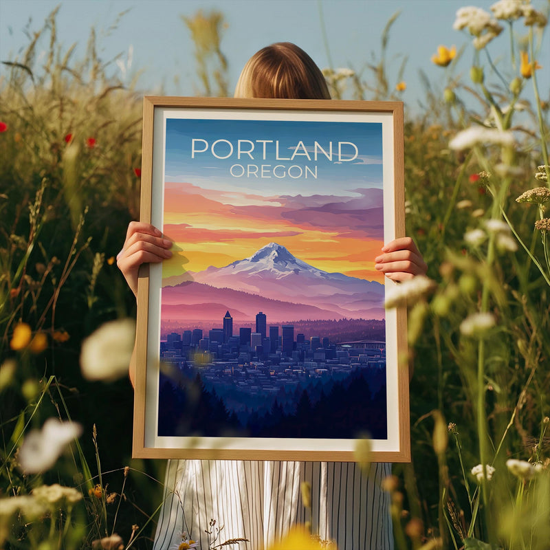 Portland Oregon Poster: Mt. Hood Skyline at Sunset