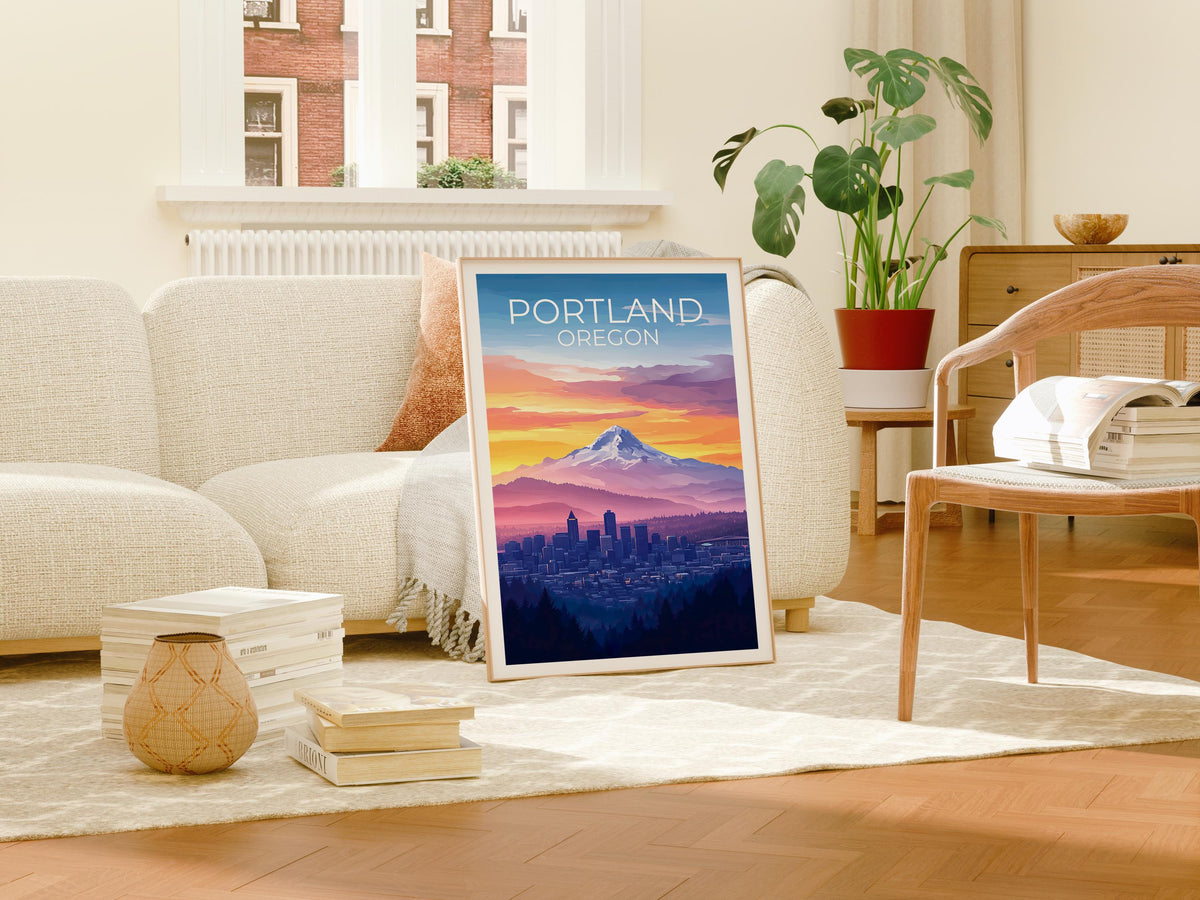 Portland Oregon Poster: Mt. Hood Skyline at Sunset
