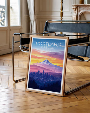 Portland Oregon Poster: Mt. Hood Skyline at Sunset