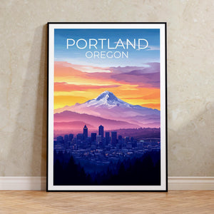 Portland Oregon Poster: Mt. Hood Skyline at Sunset
