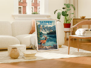 Jasper National Park Poster – Deer by the Alpine Lake