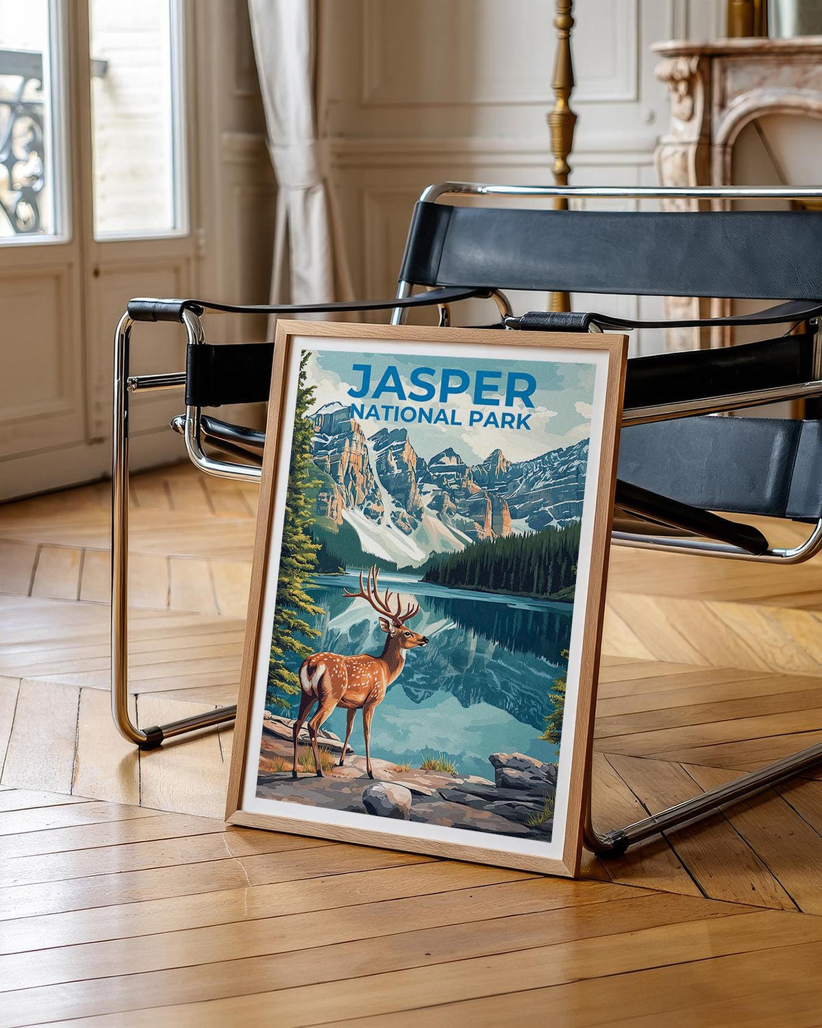 Jasper National Park Poster – Deer by the Alpine Lake