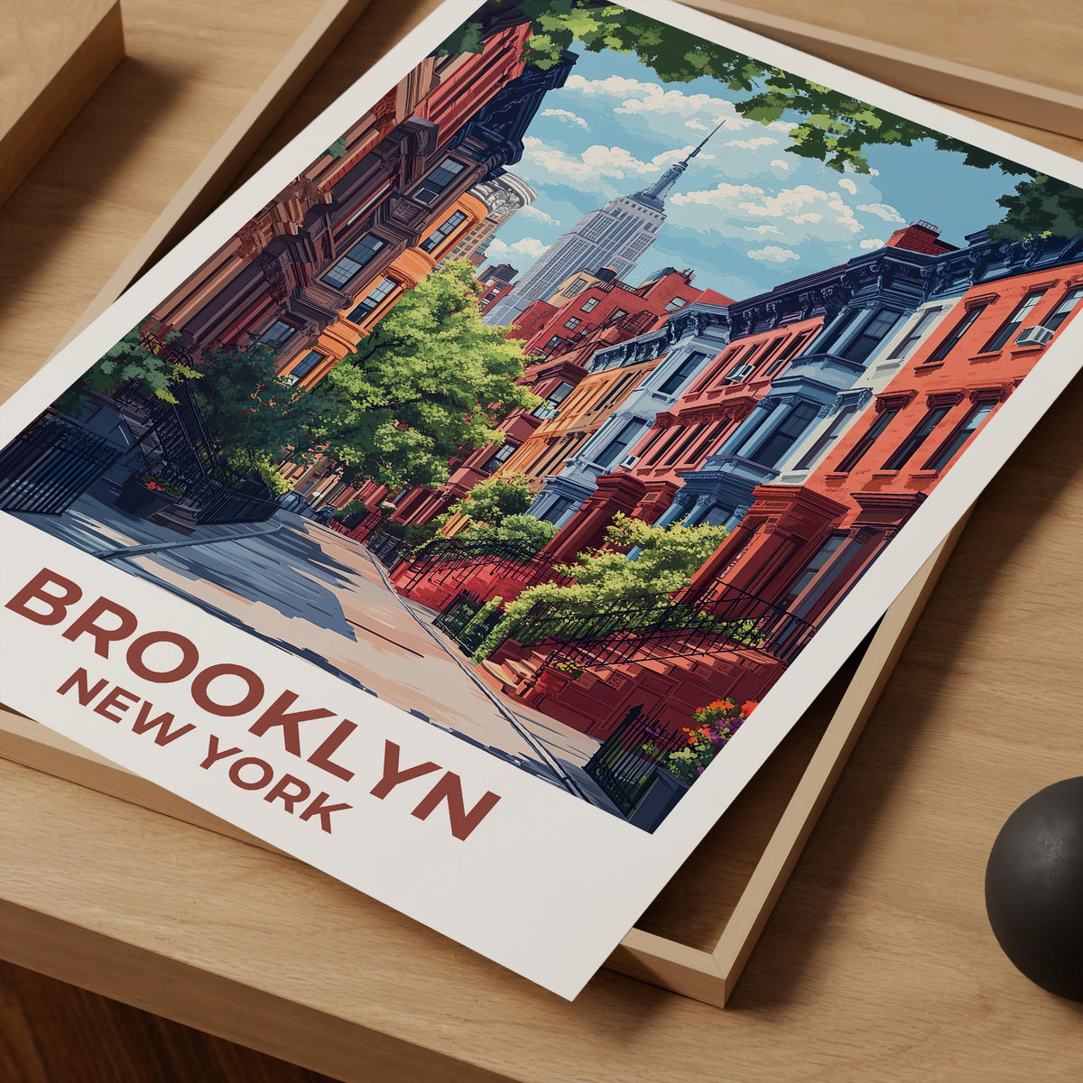 Brooklyn Brownstones Poster — NYC Empire State Street Print