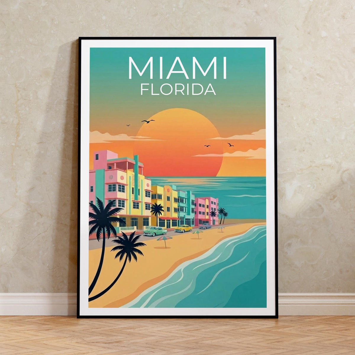 South Beach Miami Poster: Art Deco & Beach Sunset