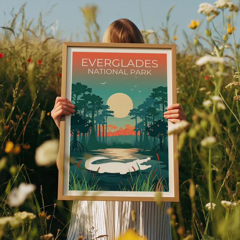 Everglades Poster – Alligator & Sunset Wetlands Decor