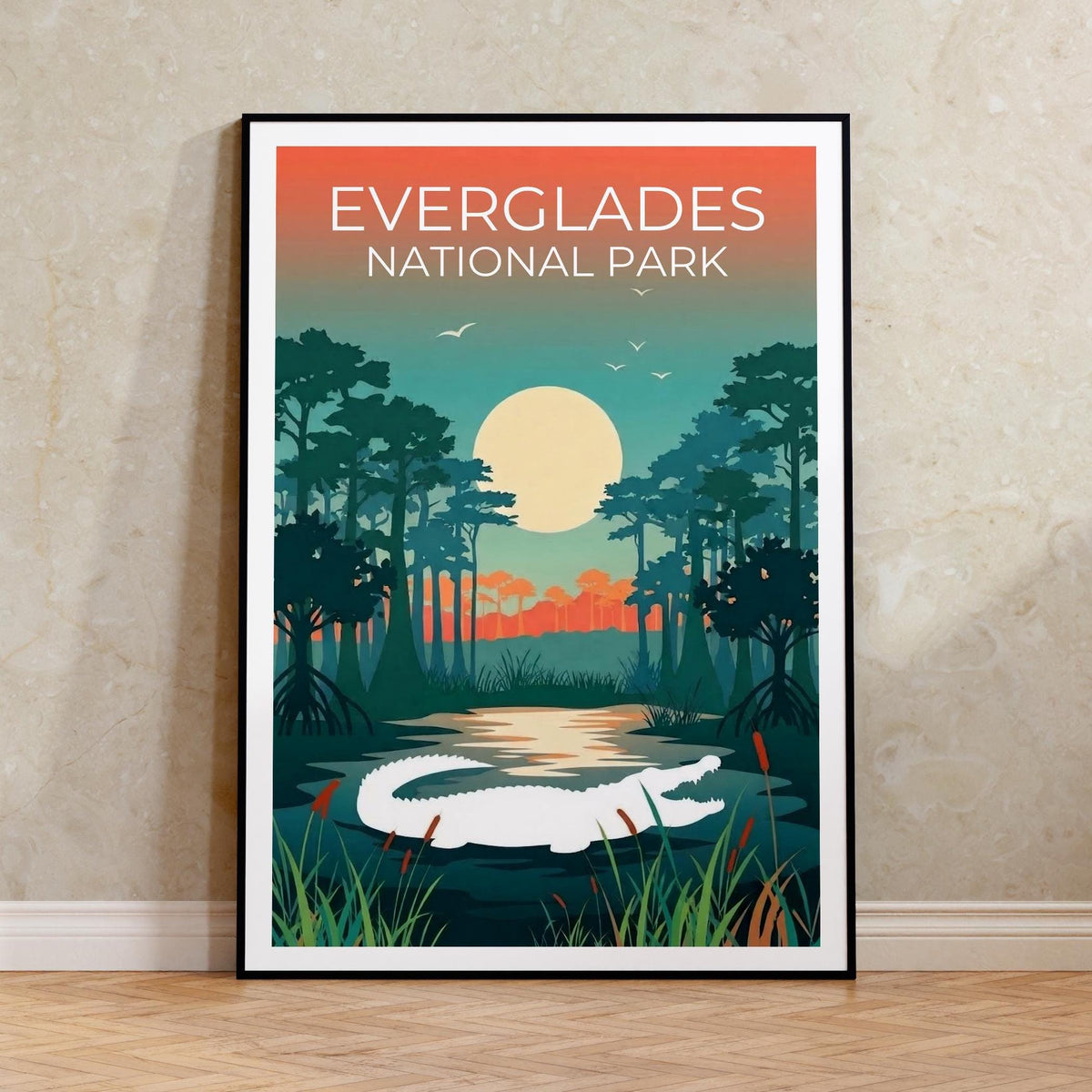 Everglades Poster – Alligator & Sunset Wetlands Decor