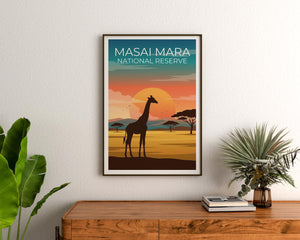 Masai Mara Giraffe Poster — Kenya Sunset Safari Art Print