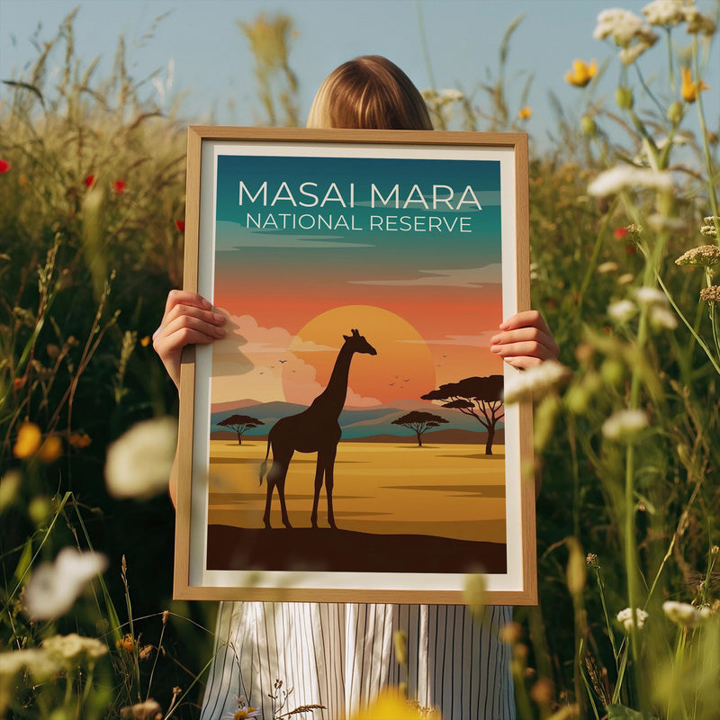 Masai Mara Giraffe Poster — Kenya Sunset Safari Art Print