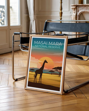 Masai Mara Giraffe Poster — Kenya Sunset Safari Art Print