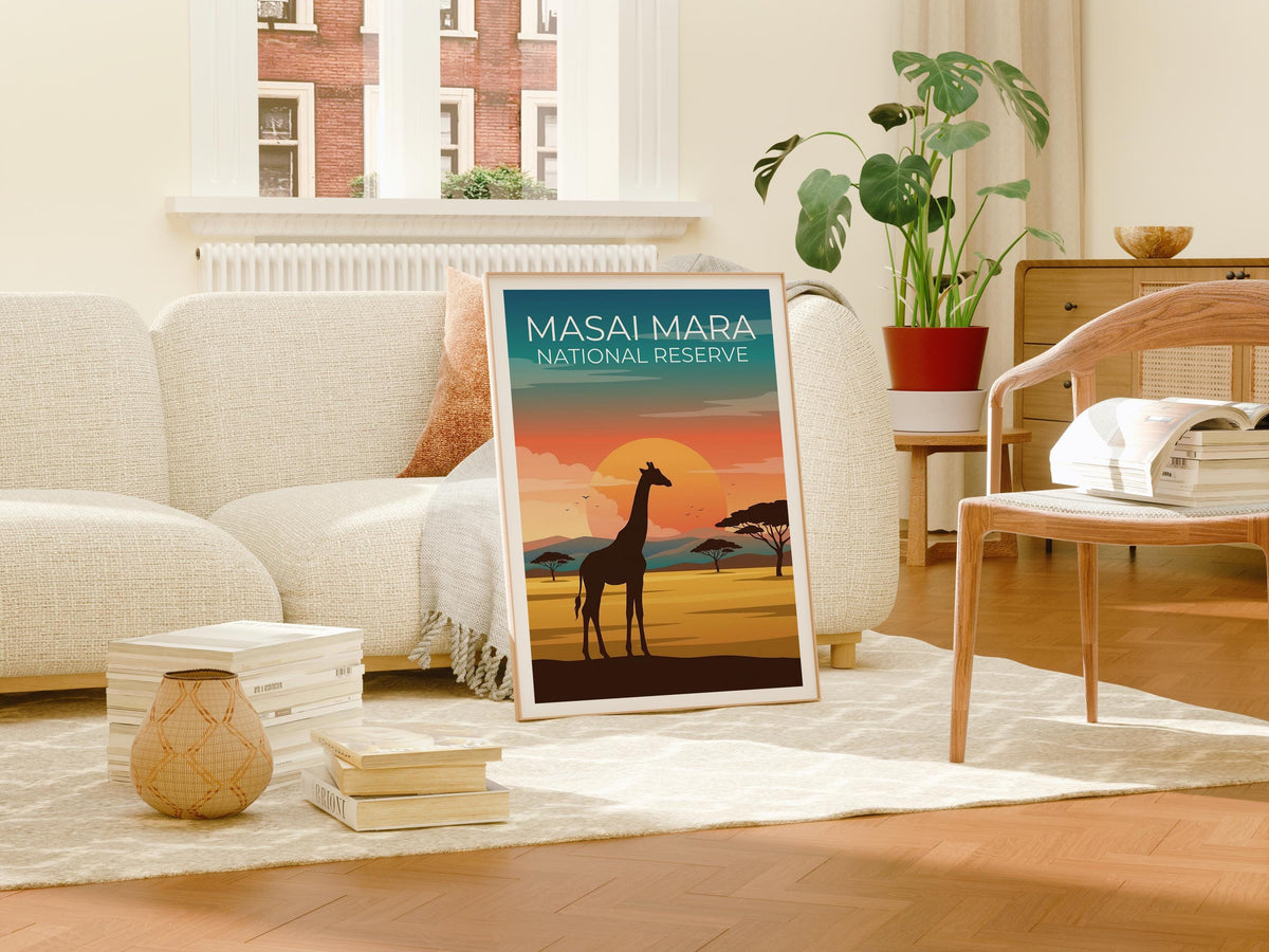 Masai Mara Giraffe Poster — Kenya Sunset Safari Art Print