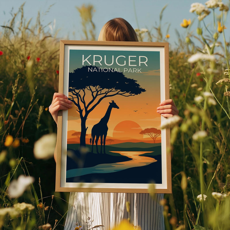 Kruger National Park Poster – Giraffe Silhouette Sunset