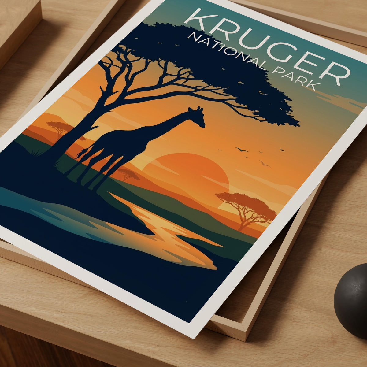 Kruger National Park Poster – Giraffe Silhouette Sunset