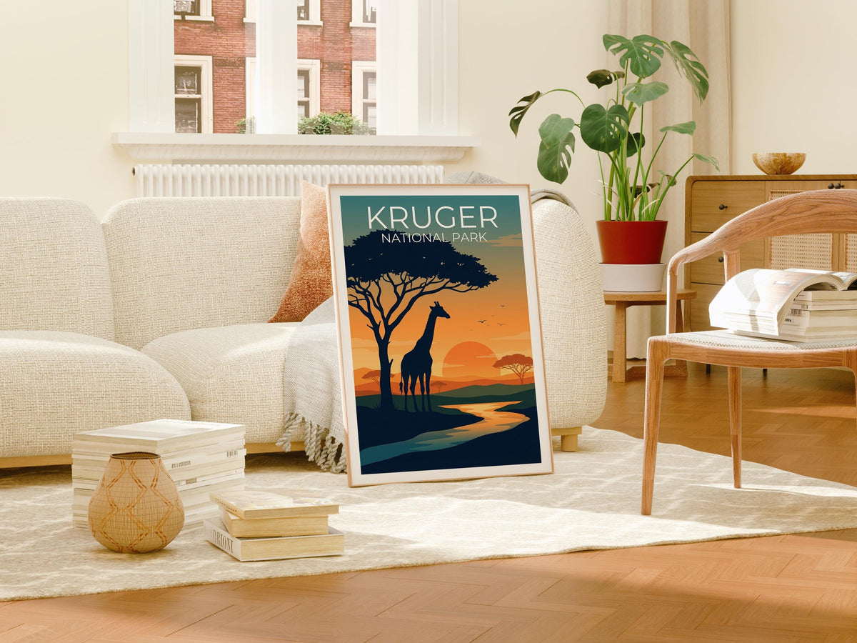 Kruger National Park Poster – Giraffe Silhouette Sunset