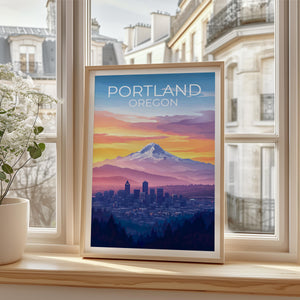 Portland Oregon Poster: Mt. Hood Skyline at Sunset