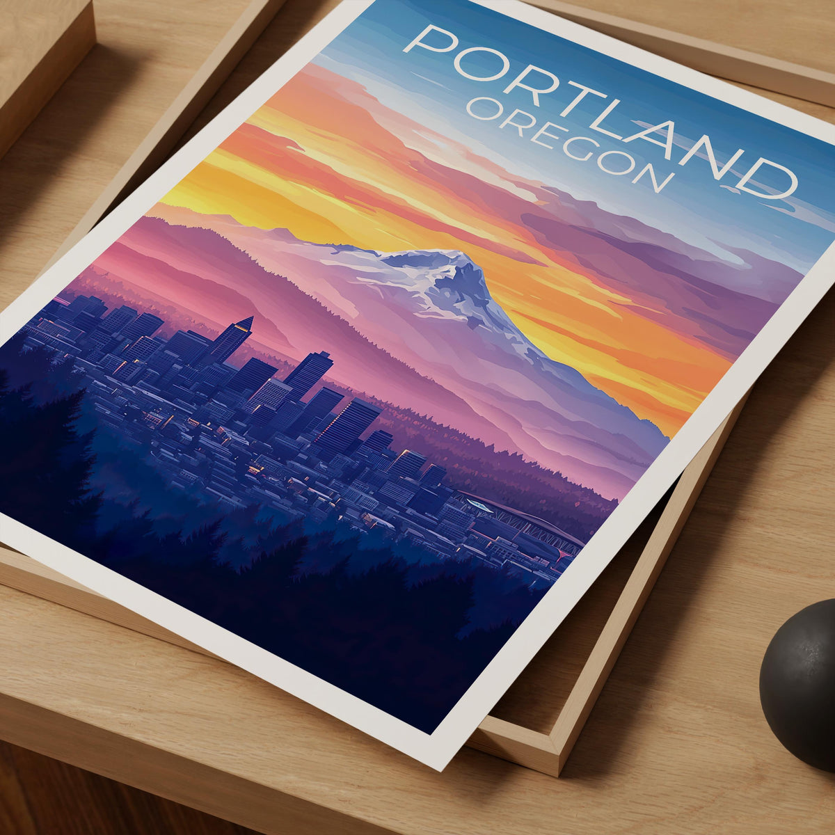 Portland Oregon Poster: Mt. Hood Skyline at Sunset