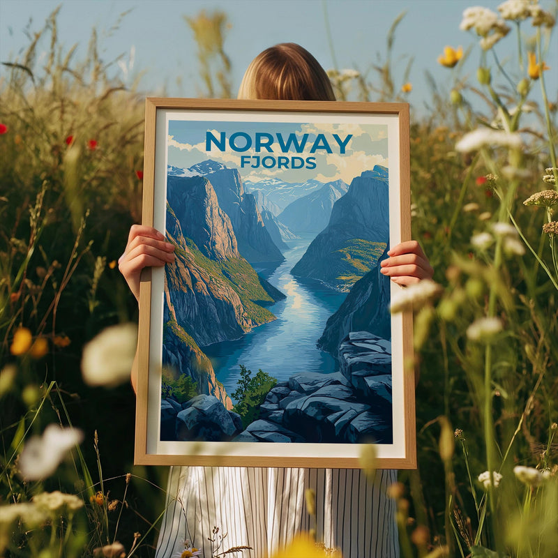 Norway Fjords Poster: Scandinavian Fjord Valley Print