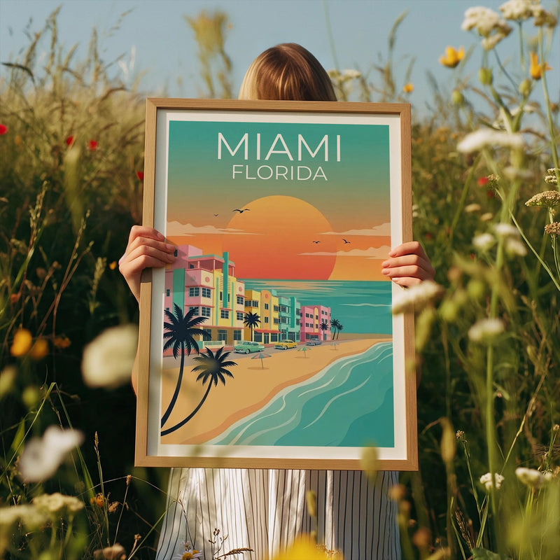 South Beach Miami Poster: Art Deco & Beach Sunset