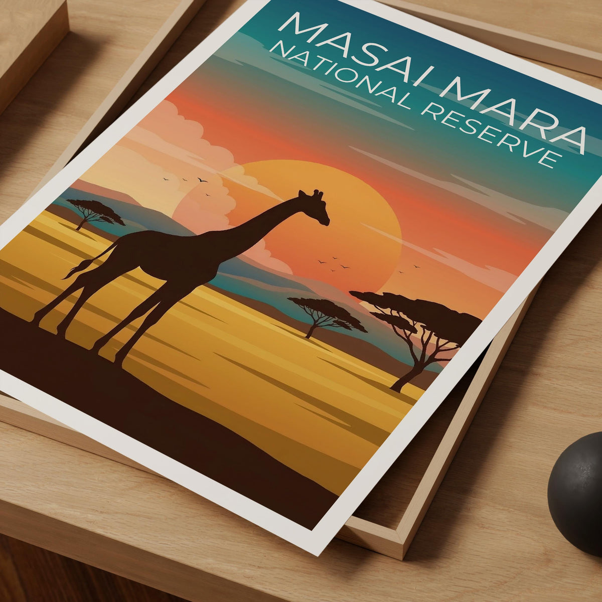 Masai Mara Giraffe Poster — Kenya Sunset Safari Art Print