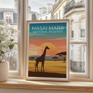 Masai Mara Giraffe Poster — Kenya Sunset Safari Art Print