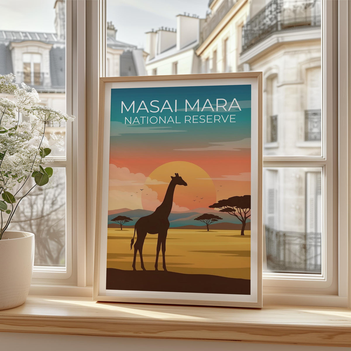 Masai Mara Giraffe Poster — Kenya Sunset Safari Art Print