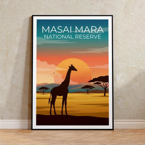 Masai Mara Giraffe Poster — Kenya Sunset Safari Art Print