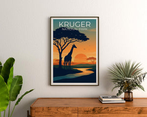 Kruger National Park Poster – Giraffe Silhouette Sunset